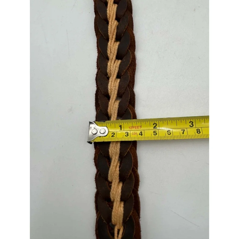 Brown Italian Full-Grain 2 Tone Leather Braided Belt With Buckle Sz 36